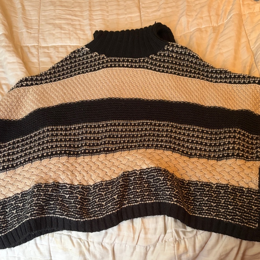 Striped Black‎ and Cream Women's Sweater poncho